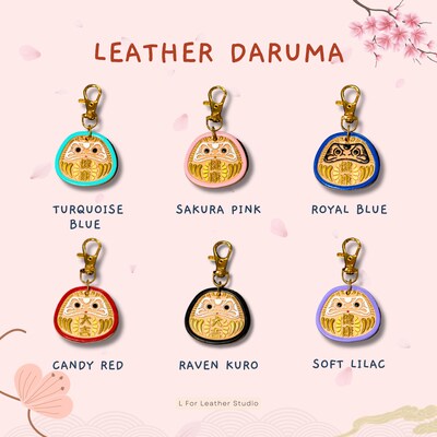 Daruma Leather Keychain, Japanese Style Keychain, Custom Leather Keychain, Good Luck Keychain, Personalized birthday gift, Original gifts - image2